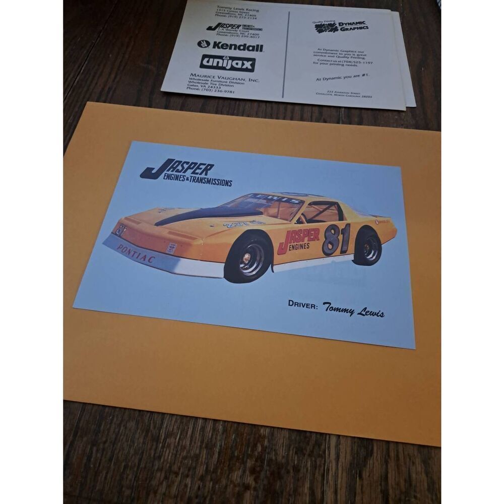 Vintage Jasper Engines Pontiac Tommy Lewis Racing Sponsor Card 9x6